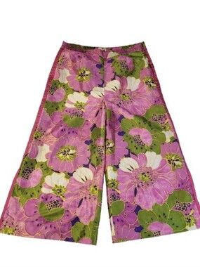 Frances Valentine Palazzo Pants African Daisy Wide Leg Pink Green Women's 14